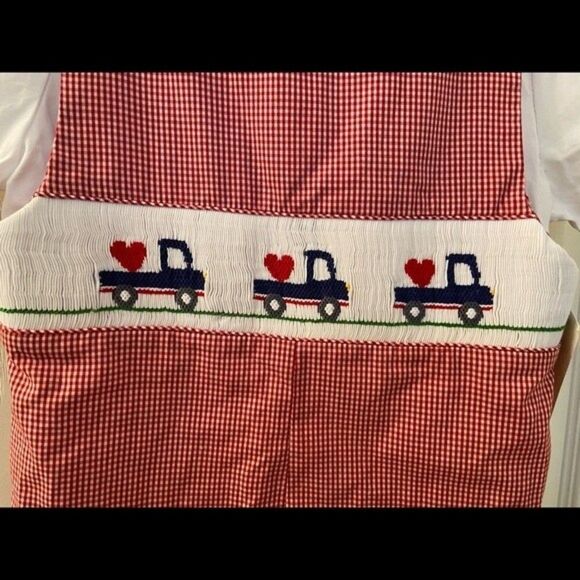 Vive La Fete Boys Smocked Valentines Day Red Gingham Shortall Set Size 3 NWT - Picture 4 of 7